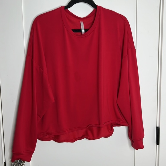🛍️Fabletics luxe cinched pullover sweatshirt persimmon red L slightly cropped - Picture 4 of 6